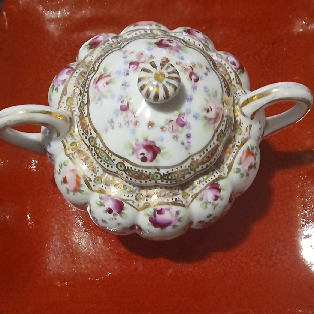 Vintage Handpainted Suger Bowl With Gold Detail